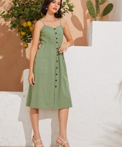 Alternative view of Strap Button Backless Dress Women