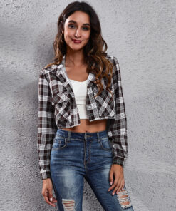 Alternative view of Plaid Zebra Print Pocket Long Sleeve Shirt Cropped Top Cardigan Thin Outerwear