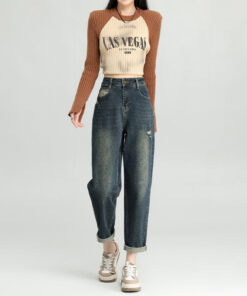 Water Washed Hole Harem Jeans