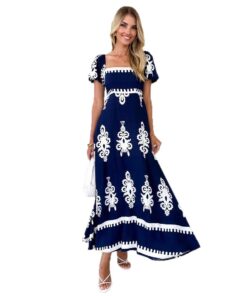 Alternative view of Vacation Style Printed Beach Dress Smocking Dress Women