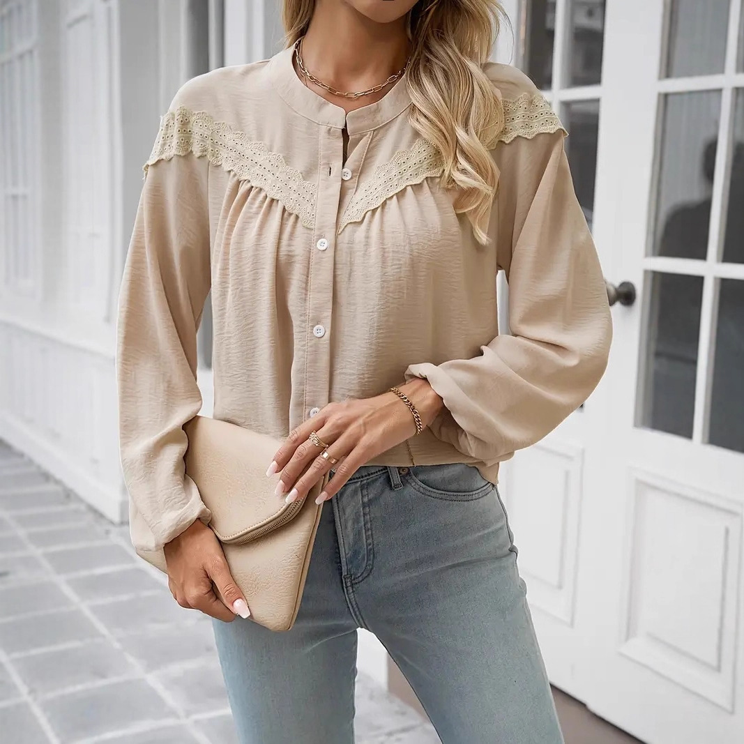 Commuter Lace Patchwork Ruffled Shirt Shirt Long Sleeve - Image 2