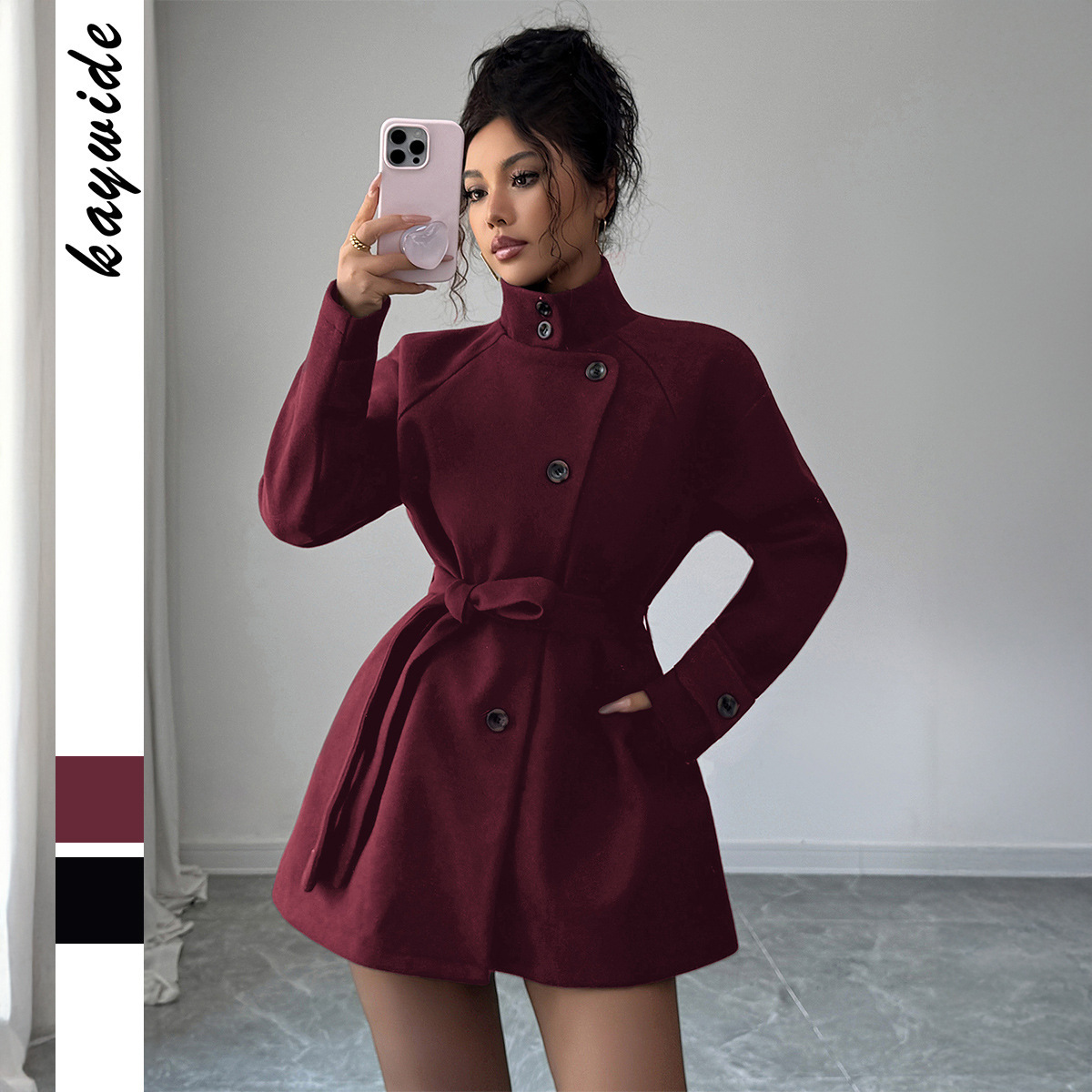 Women's Solid Color Casual Button Long Sleeved Windbreaker Jacket - Image 6