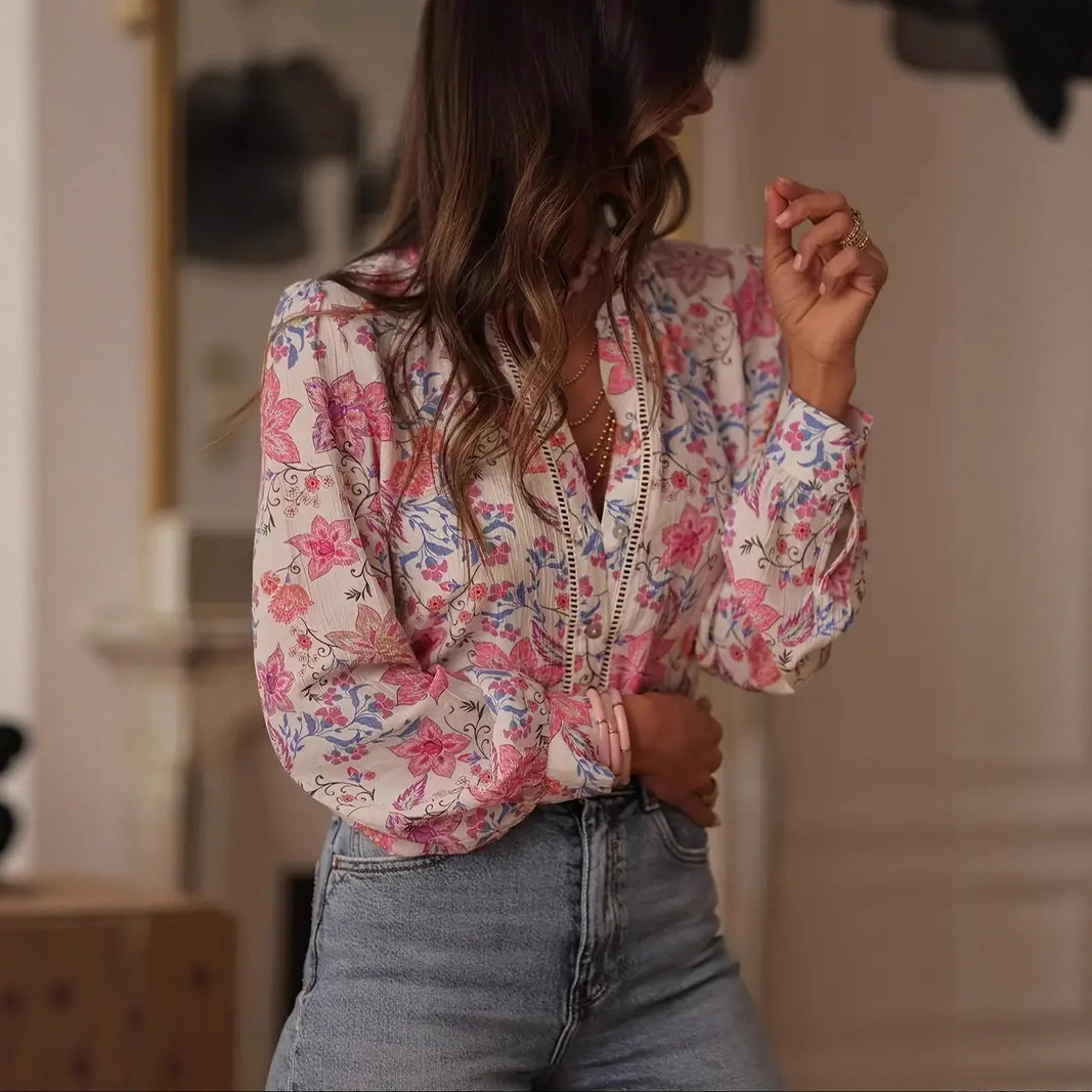 V-neck Single Breasted Shirt For Women - Image 6