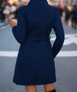 Alternative view of Mid-length Solid Color Belt Coat