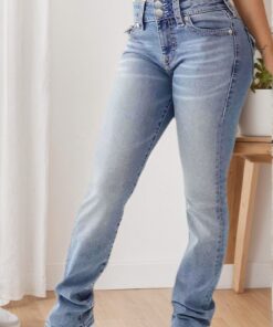 Elastic Slim Fit Wide Leg Jeans