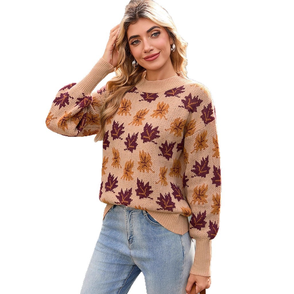 Jacquard Round Neck Pullover Sweater - Image 2