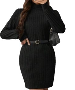 Alternative view of Women's Sunken Stripe Fleece Turtleneck Slim Dress