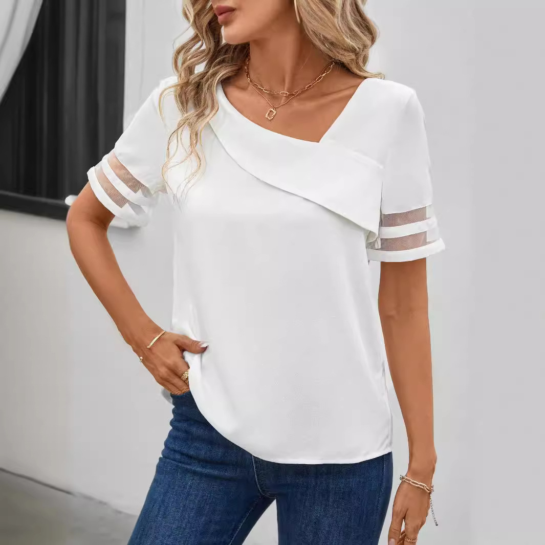 Summer Casual Simple Mesh Stitching Short Sleeve Women - Image 2