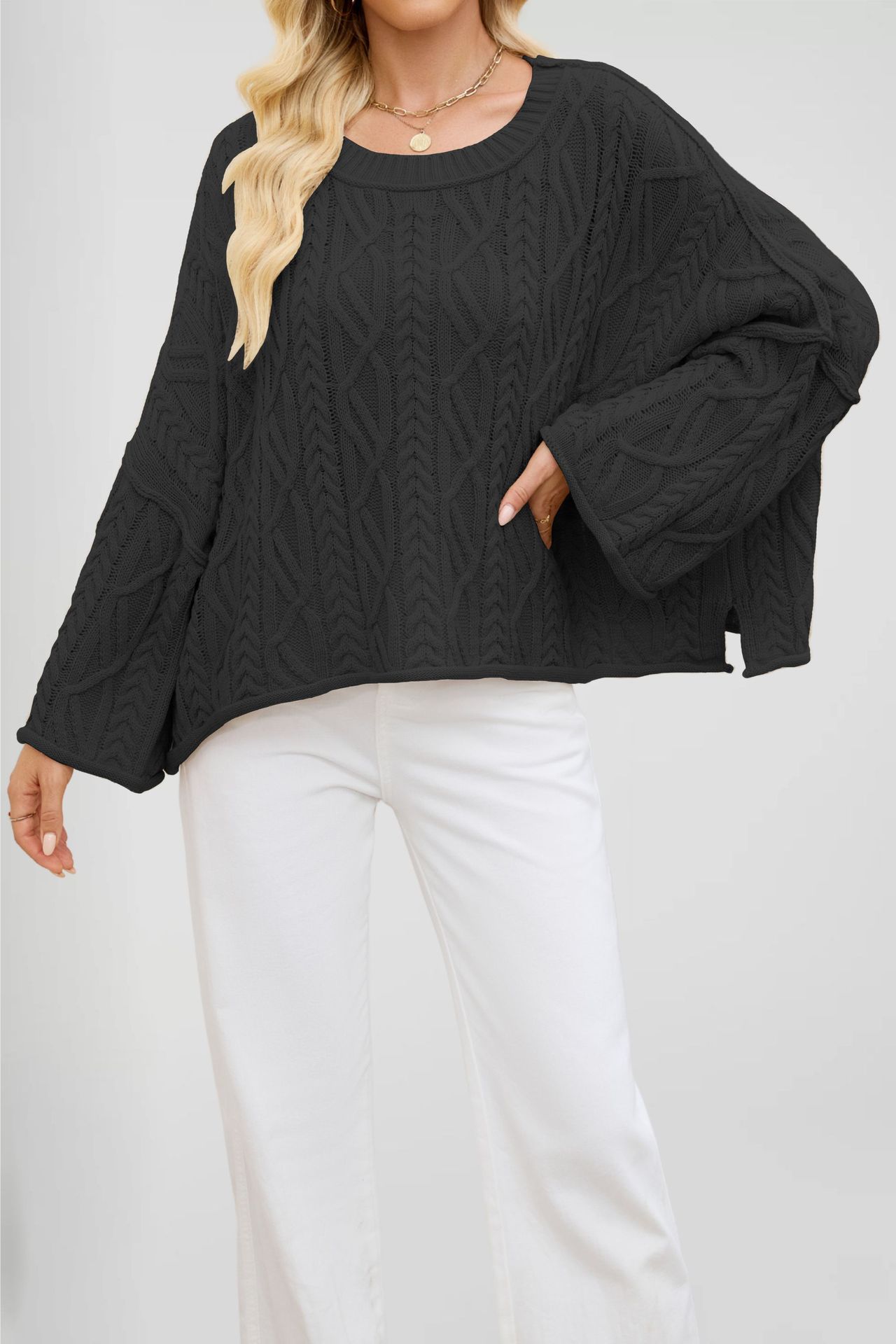 O-neck Solid Color Sweater - Image 3