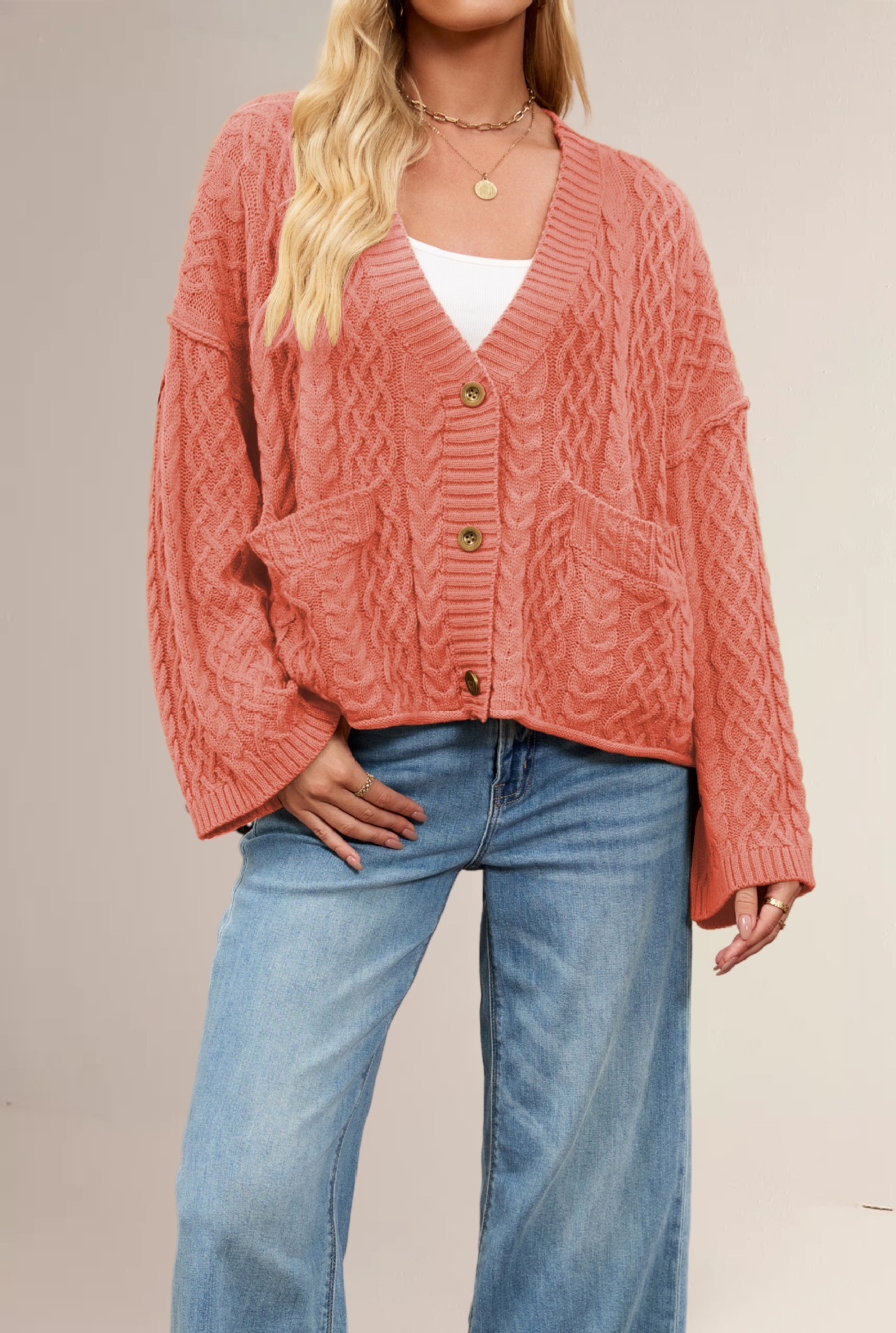 Solid Color Knitted Cardigan - Image 6