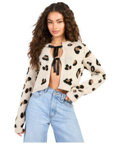 Alternative view of Leopard Print Strap Women's Sweater Cardigan Coat