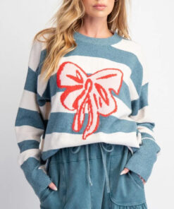 Women's Round Neck Pullover Long Sleeve Bowknot Sweater