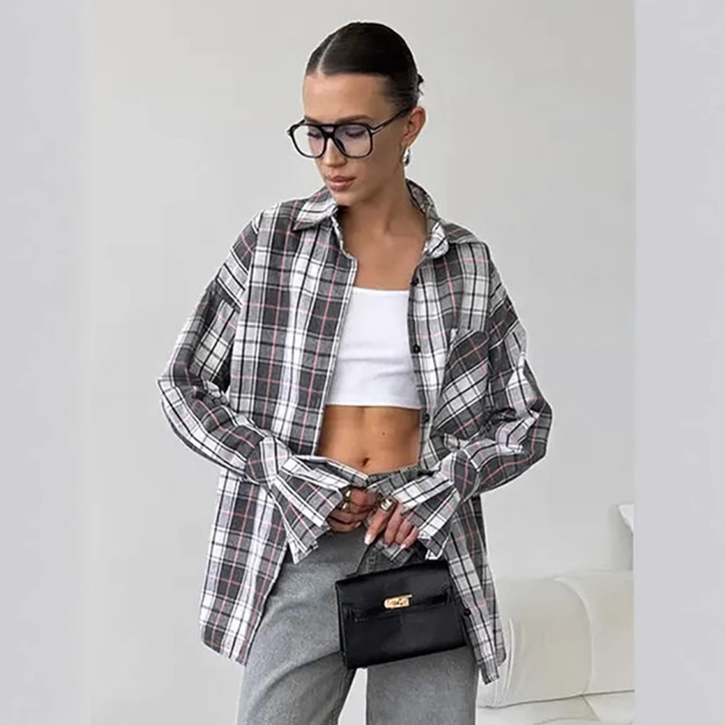 Design Plaid Casual Cotton Loose Shirt - Image 5