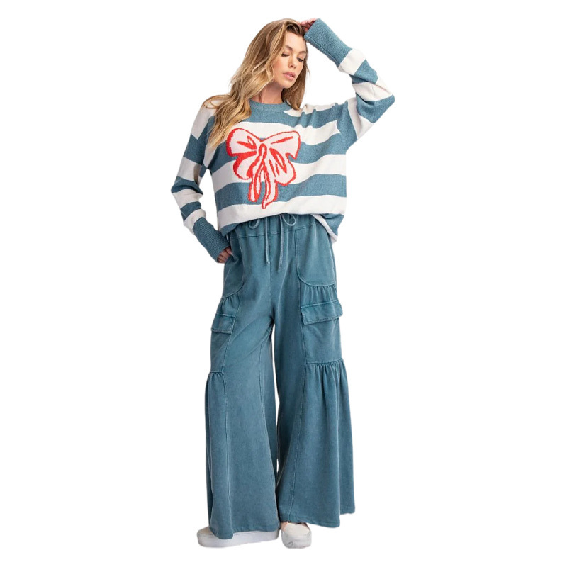 Women's Round Neck Pullover Long Sleeve Bowknot Sweater - Image 3